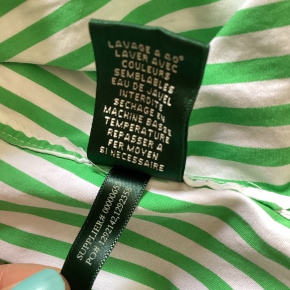 Lauren Ralph Lauren Green & White Striped 3/4 Sleeve Button Down Shirt size 2X - Picture 6 of 8